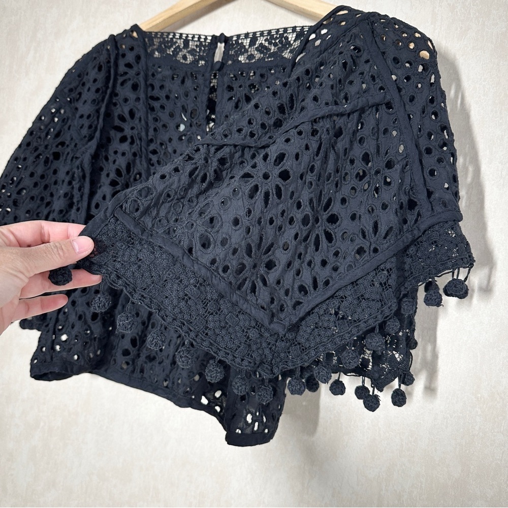 Anthropologie Black Eyelet Lace Cropped Blouse - Picture 11 of 15
